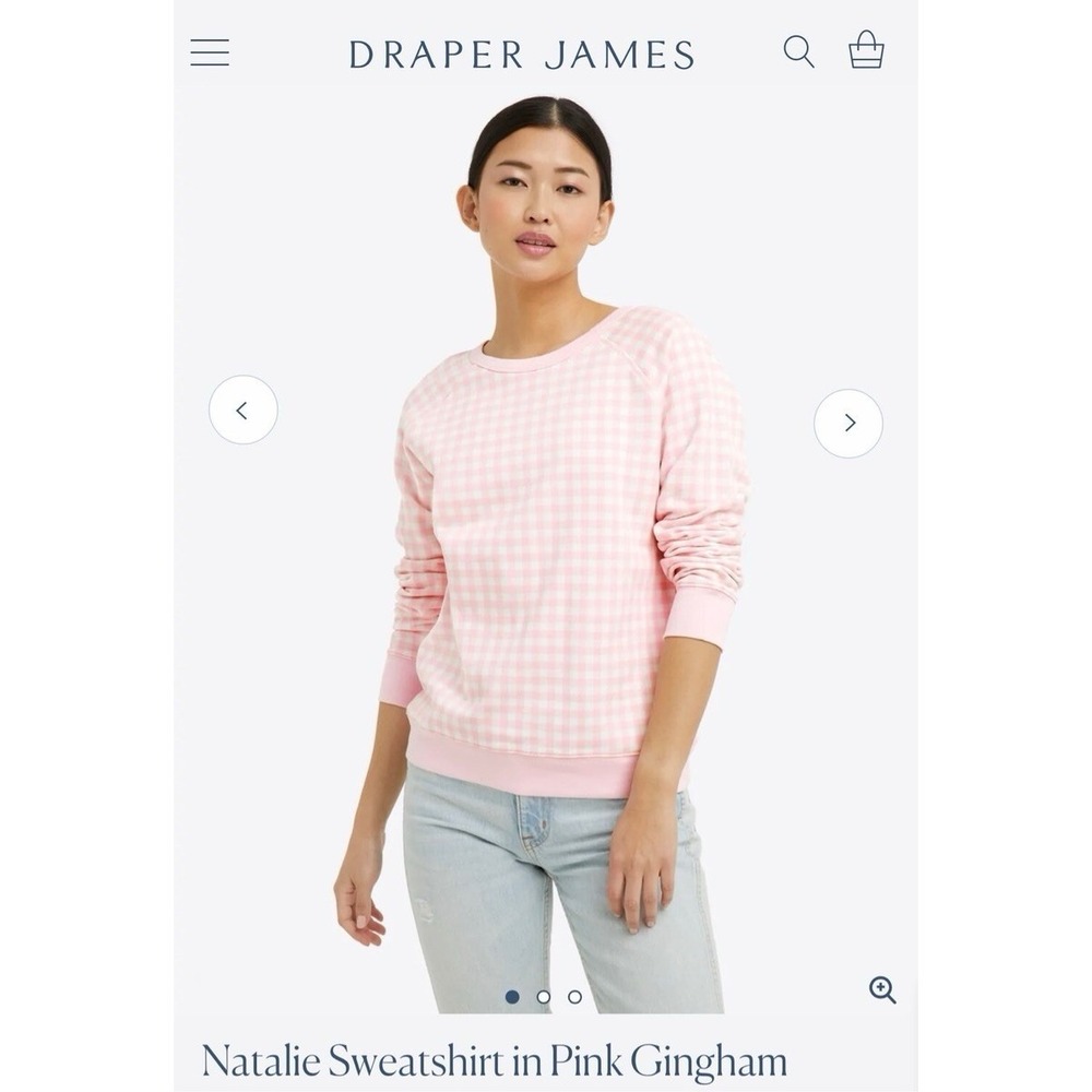 Draper‎ James Women's Natalie Pink Gingham Crewneck Sweatshirt Pullover Size 1X